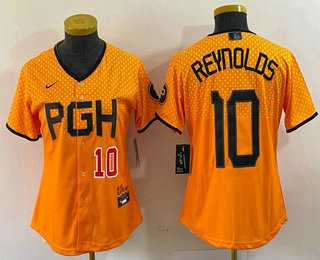 Womens Pittsburgh Pirates #10 Bryan Reynolds Number Yellowd 2023 City Connect Stitched Jersey->mlb womens jerseys->MLB Jersey